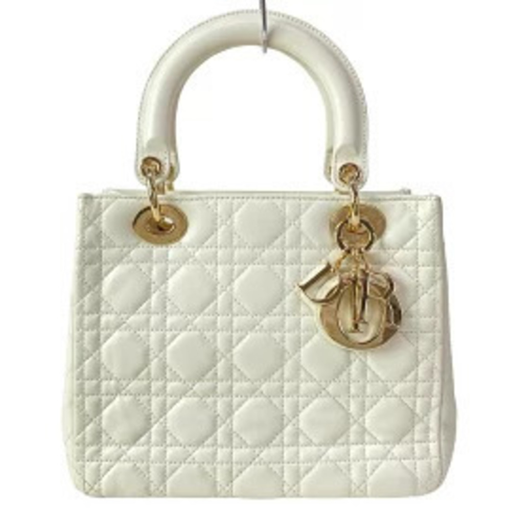 Christian Dior Lady Bag Handbag White Lambskin